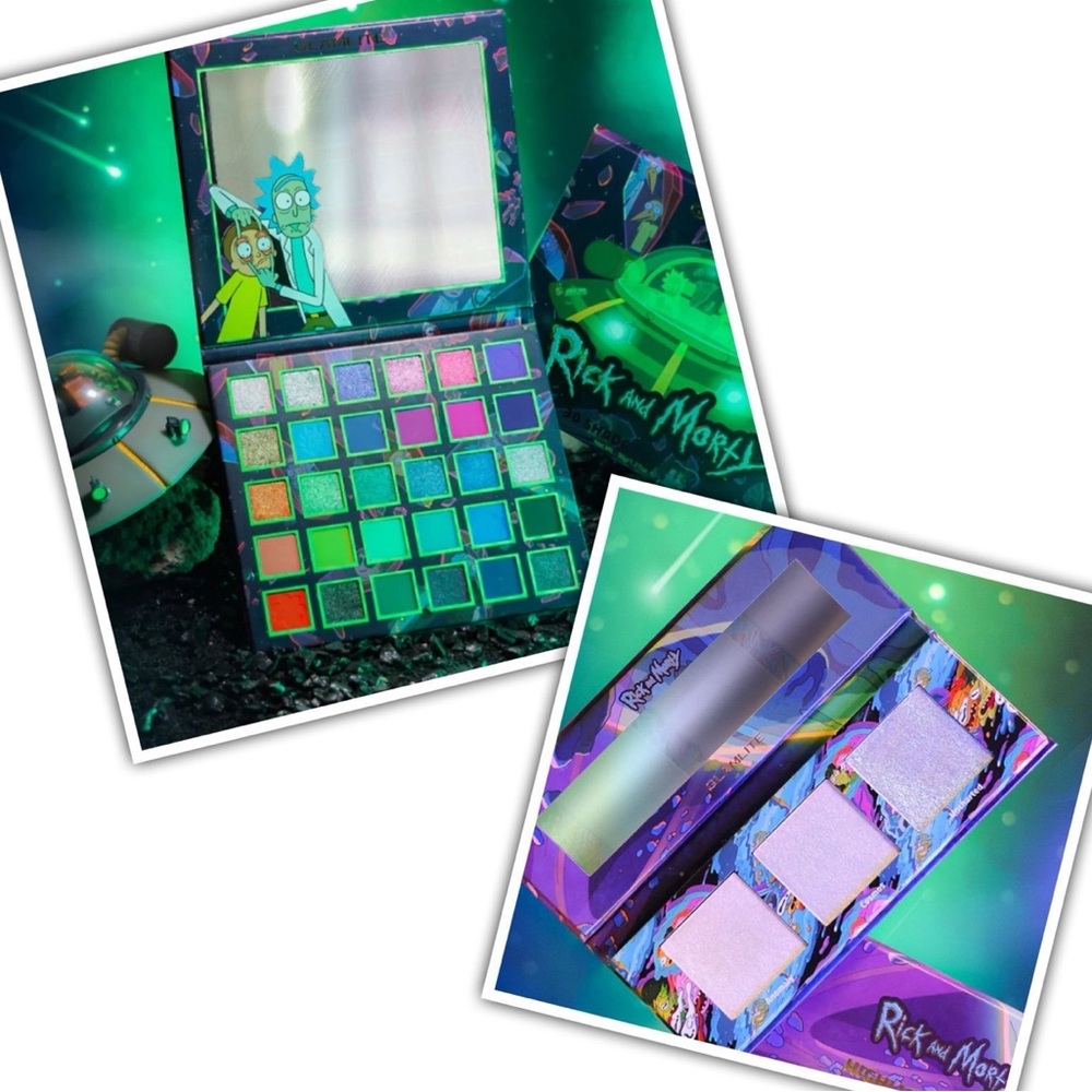 Glamlite X Rick and Morty Eyeshadow Palette and Highlighter